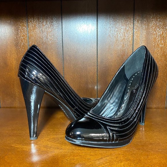 BCBGirls Shoes - BCBGirls Leather Upper Textured High Heels Shoes Cordovan  Size 7.5 Black